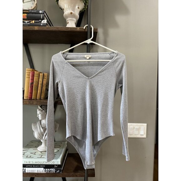 L'AGENCE Winona Ribbed Long Sleeve Bodysuit Heather Grey Womens Size Large - Picture 4 of 9